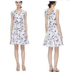 Rebecca Taylor Meteor Sleeveless V-Neck Floral Woven Tie Waist Dress 0 Like New
